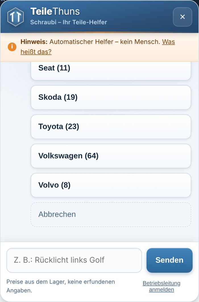 Auswahl der Marke mit Stückzahl aus dem Lager